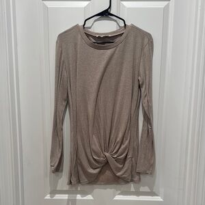 Brown Tie Front Fitted Blouse